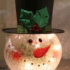 Lighted Crackle Glass Snowman - 8 Inch Electric -Battery Operated Candles Shop crackle snowman