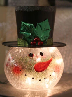 Lighted Crackle Glass Snowman - 8 Inch Electric
