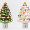 Electric Dolomite Christmas Tree Nightlight - Set Of 2 Green And White -Battery Operated Candles Shop dolomite night lights main image