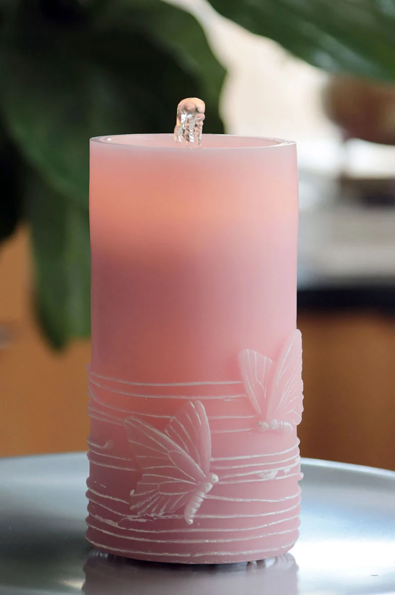 Pink Wax With Butterfly Design Aquaflame Fountain Candle - Remote Control Included 3 Pink Wax With Butterfly Design Aquaflame Fountain Candle - Remote Control Included