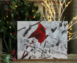 Battery Operated Lighted Print With Cardinal In Snow