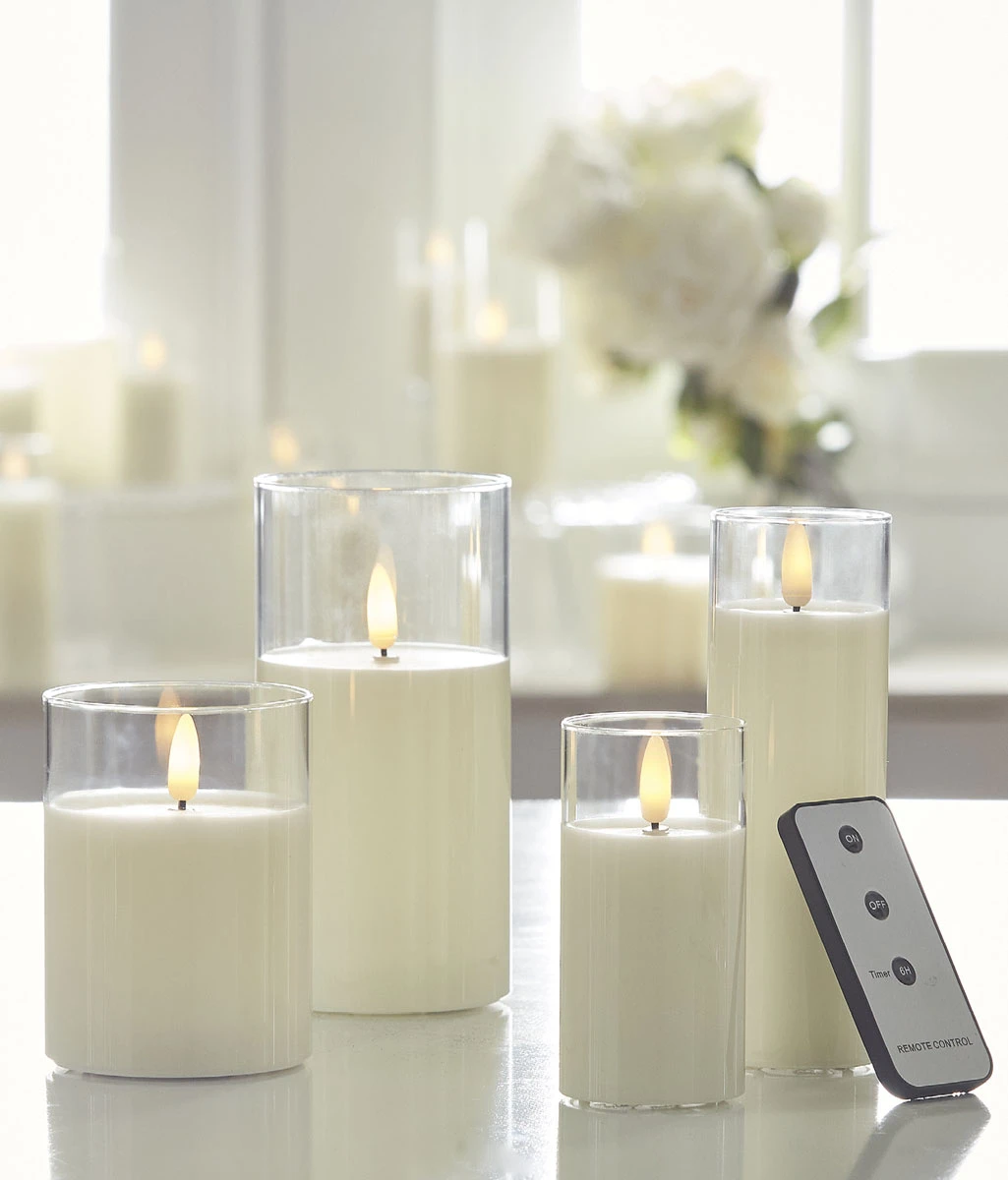 Clear Glass Flameless Candle 3.5 Inch X 4 Inch Ivory Pillar - Remote Ready 4 Clear Glass Flameless Candle 3.5 Inch X 4 Inch Ivory Pillar - Remote Ready - Image 2