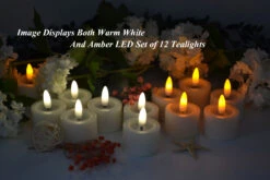 Glowing Wick Flameless Tealights - Amber LED (Set Of 12) -Battery Operated Candles Shop glowing wick tealights ww and amber 2