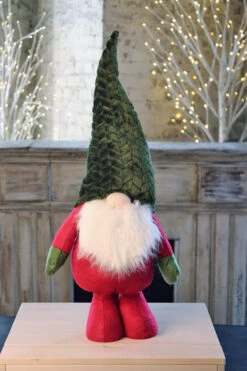 Holiday Gnome With Extendable Legs - Green Hat, Striped Legs - 46 Inch -Battery Operated Candles Shop gnome green at shorty new