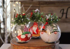 Remote Control 6.5 Inch Christmas Gnome Tealight Ornaments - Set Of 3 Assorted - Remote Included -Battery Operated Candles Shop gnome orn 3