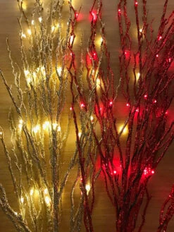 Bethlehem Lights Battery Operated Red LED Glitter Branch 36 Inch - Timer -Battery Operated Candles Shop gold and red glitter twigs lighted