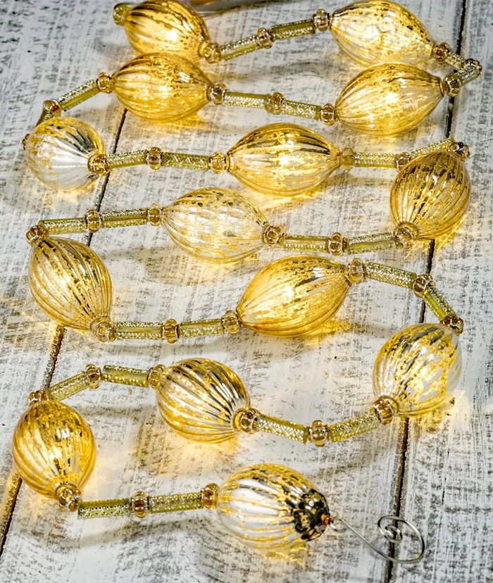 Battery Operated Twinkling Gold Mercury Glass LED String Lights 4 Battery Operated Twinkling Gold Mercury Glass LED String Lights - Image 2