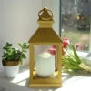 Harvest Candle Lantern - 9.5 Inch With 8 Hour Timer -Battery Operated Candles Shop gold ren lantern