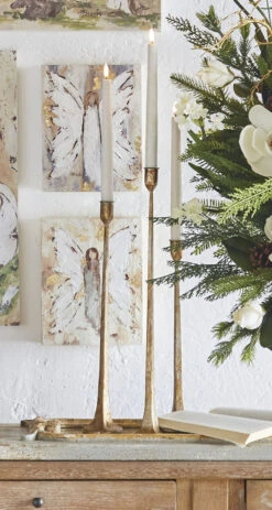 Angel Block Wall Art Set Of 2 - 10 Inch Each - NEW -Battery Operated Candles Shop gold taper glam