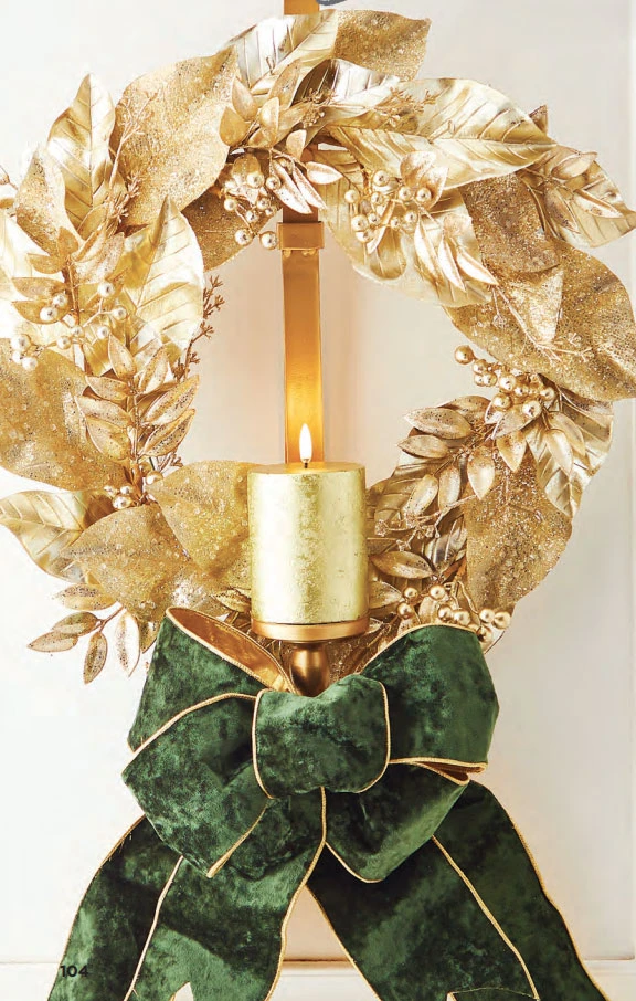 Gold Wreath Hanger With Taper And Candle Holder - 30.5 Inch Adjustable 4 Gold Wreath Hanger With Taper And Candle Holder - 30.5 Inch Adjustable - Image 2