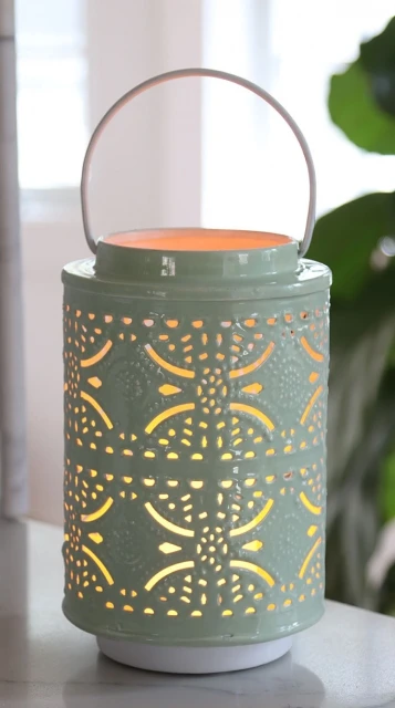 Rechargeable Lantern With Fire Glow Light Unit 12 Inch Green Enamel 4 Rechargeable Lantern With Fire Glow Light Unit 12 Inch Green Enamel - Image 2