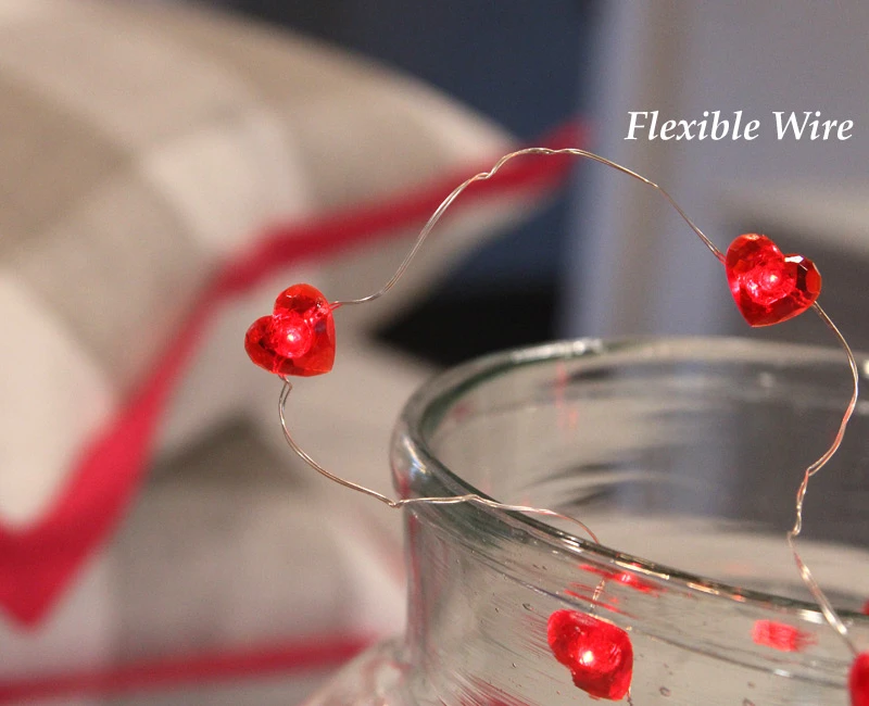 Red Heart String Lights - Set Of 2 With 40 Lights - 6 Hour Timer 3 Red Heart String Lights - Set Of 2 With 40 Lights - 6 Hour Timer