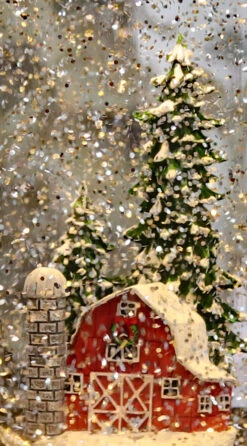 Red Barn Lighted Water Lantern In Swirling Glitter With Timer -Battery Operated Candles Shop inside barn