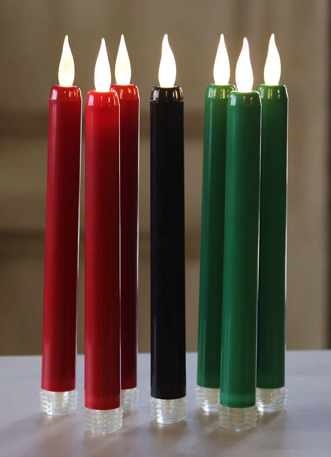Flameless Kwanzaa Candles - Set Of 7 Tapers (Battery Operated) 3 Flameless Kwanzaa Candles - Set Of 7 Tapers (Battery Operated)