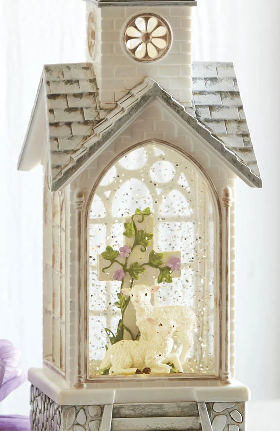 Easter Lamb Lighted Water Church In Swirling Glitter - 15.25 Inch 4 Easter Lamb Lighted Water Church In Swirling Glitter - 15.25 Inch - Image 2