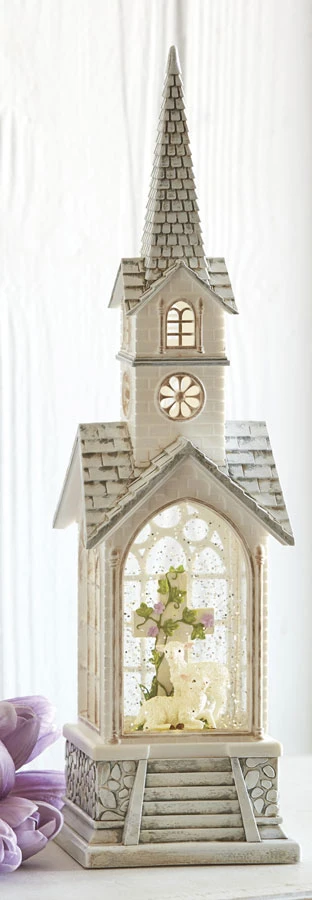Easter Lamb Lighted Water Church In Swirling Glitter - 15.25 Inch 3 Easter Lamb Lighted Water Church In Swirling Glitter - 15.25 Inch