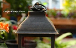 Battery Operated Brushed Bronze Candle Lantern - 12 Inch -Battery Operated Candles Shop large bronze detail