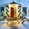 Raz 20 Inch Twinkling LED Lighted Doorway Scene Print On Canvas -Battery Operated Candles Shop lighted doorway print