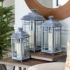 Set Of 3 Mission Style Antique Grey Candle Lanterns - 14-17-20 Inch 2 Set Of 3 Mission Style Antique Grey Candle Lanterns - 14-17-20 Inch -Battery Operated Candles Shop melrose grey lanterns