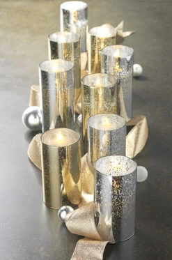 Moving Flame 6 Inch Silver Mercury Glass Flameless Cylinder Candle -Timer 7 Moving Flame 6 Inch Silver Mercury Glass Flameless Cylinder Candle -Timer -Battery Operated Candles Shop merc glass candles gold silver