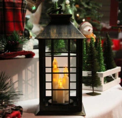 Battery Operated Mission Style 3 Candle Lantern - Antique Bronze 12 Inch -Battery Operated Candles Shop mission20lantern20main