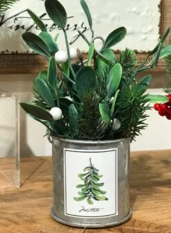 Winterberry, Pine, Holly And Mistletoe Assorted 4 In Galvanized Decorative Buckets 10 Winterberry, Pine, Holly And Mistletoe Assorted 4 In Galvanized Decorative Buckets -Battery Operated Candles Shop misteltoe