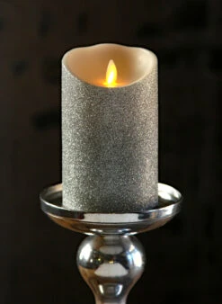 Moving Flame Silver Glitter Candle Battery Operated 3.5 X 5 Timer - Remote Ready