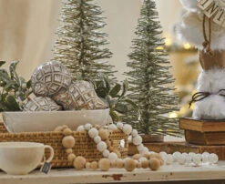 White Wooden Bead Garland 6 Foot - New From RAZ -Battery Operated Candles Shop natural and white wood beads 2