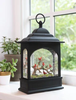 11 Inch Cardinal Glitter Lighted Water Lantern With USB And Timer