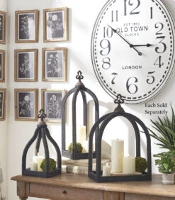 Herringbone Applique Open Lantern - 17 Inch NEW 2023 -Battery Operated Candles Shop open lanterns three sizes