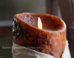 Moving Flame Primitive Rustic Orange Candle Battery Operated 3.5 X 7 - Timer - Remote Ready -Battery Operated Candles Shop orange primitive detail