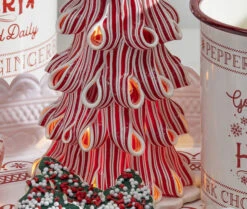 Lighted Peppermint Candy Ribbon Tree - Battery Operated 18 Inch -Battery Operated Candles Shop peppermint tree lighted 1