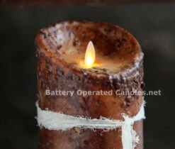 Moving Flame Primitive Brown Candle Battery Operated 3.5 X 5 - Timer - Remote Ready -Battery Operated Candles Shop primitive detail brown lumi