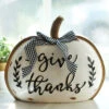 Set Of 3 Assorted Resin Harvest Pumpkin Signs With Black And White Checked Bow 8.2 Inch -Battery Operated Candles Shop pumpkin give thanks