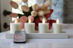 Set Of 4 Ivory Wax Tealights With Rechargeable Base And Remote Included -Battery Operated Candles Shop rechargeable 1 on