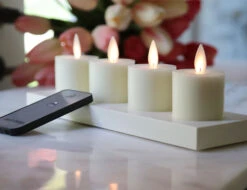 Set Of 4 Ivory Wax Tealights With Rechargeable Base And Remote Included