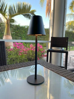 Rechargeable Cordless Table Lamp For Cafe Or Patio Dimmable Black Metal Finish