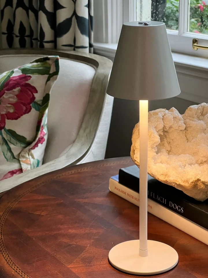 Rechargeable Cordless Table Lamp For Cafe Or Patio Dimmable White Metal Finish 4 Rechargeable Cordless Table Lamp For Cafe Or Patio Dimmable White Metal Finish - Image 2