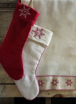 Snowflake Runner With Button Center - 72 Inch Table Runner 9 Snowflake Runner With Button Center - 72 Inch Table Runner -Battery Operated Candles Shop red ivory runner stockings