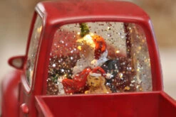 Lighted Red Truck Water Lantern With Santa In Swirling Glitter -Battery Operated Candles Shop red truck back window