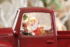 Lighted Red Truck Water Lantern With Santa In Swirling Glitter -Battery Operated Candles Shop red truck close up