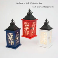 Red Battery Operated Lighted Wood & Metal Americana Hologram Lantern - 13 Inch -Battery Operated Candles Shop red white and blue lanterns 2