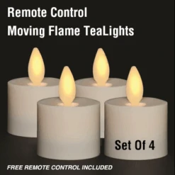 Remote Control Moving Flame Tea Lights Set Of 4 -Battery Operated Candles Shop remote moving flame tealight set