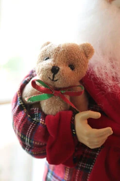 Tall 17.5 Inch Santa Figurine In Robe With Teddy And Hot Cocoa -Battery Operated Candles Shop santa in robe bear