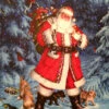 Raz Lighted Canvas Print 20 Inch Twinkling LED Lighted Santa Scene Print On Canvas -Battery Operated Candles Shop santa with dogs detail