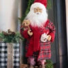 Tall 17.5 Inch Santa Figurine In Robe With Teddy And Hot Cocoa -Battery Operated Candles Shop santa with robe and cocoa