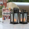 Set Of 2 LED Fire Flame Metal And Glass Lanterns -Battery Operated Candles Shop set of 2 fireglow lanterns