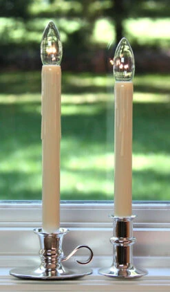 Ultra Bright Adjustable LED Cordless Window Candle Dual Sided Bulb - Timer - Silver Finish -Battery Operated Candles Shop silver base ivory candlestick 450