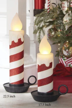 22.5 Inch Large Flickering Flame Candycane Striped Glitter Christmas Candle -Battery Operated Candles Shop stripped candles lifestyle