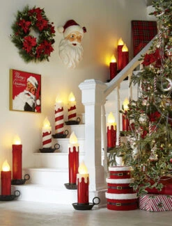 22.5 Inch Large Flickering Flame Candycane Striped Glitter Christmas Candle -Battery Operated Candles Shop tall and short red white ca 3